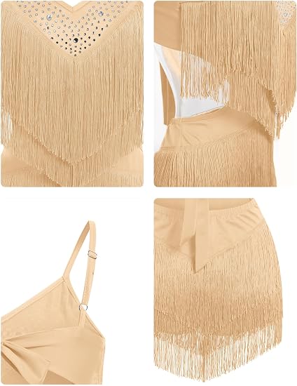 Women Sexy Tassel Fringe Bodysuit Rhinestone Romper Latin Jazz Dance Acrobat Costume Ballroom Dancing Leotard Rave Outfits