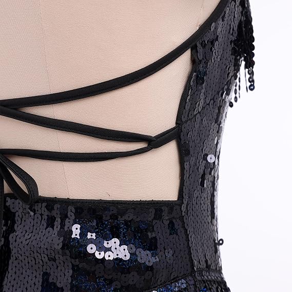 Sexy Sequins Fringe Bodysuit Halter Lace Up Back Jazz Latin Dance Tassel Leotard Acrobat Costume Rave Concert Outfits