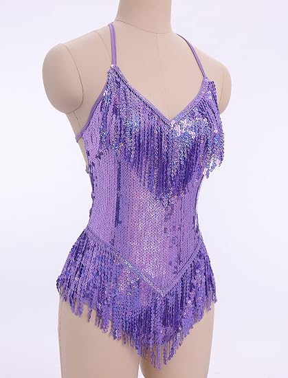 Sexy Sequins Fringe Bodysuit Halter Lace Up Back Jazz Latin Dance Tassel Leotard Acrobat Costume Rave Concert Outfits