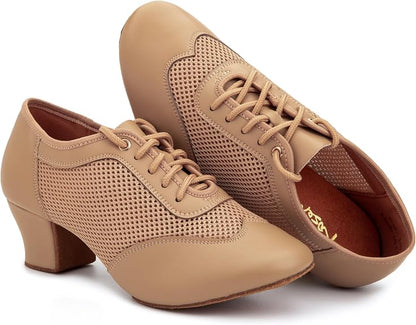 Women's 2" Practice Dance Shoes Latin Dance Shoes Lace-up Ballroom Modern Salsa Rhythm Teaching Practice Professional Performance Dance Shoes