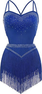Rhinestone Fringe Bodysuit Women Sparkly Latin Jazz Dance Costume Halter Tassel Fringe Romper Acrobat Trapeze Outfits
