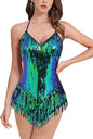 Women Sequin Fringe Bodysuit Sparkly Tassel Leotard Romper Latin Dance Dress Sexy Festival Rave Party Outfits
