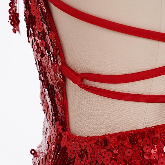 Sexy Sequins Fringe Bodysuit Halter Lace Up Back Jazz Latin Dance Tassel Leotard Acrobat Costume Rave Concert Outfits