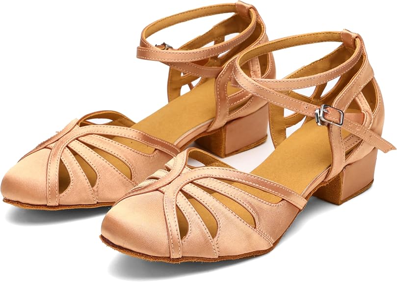 Ballroom Closed Toe Dance Shoes, Comfortable Low 1.5-Inch Cuban Heel, Latin Salsa Swing Waltz Practice Dance Heels