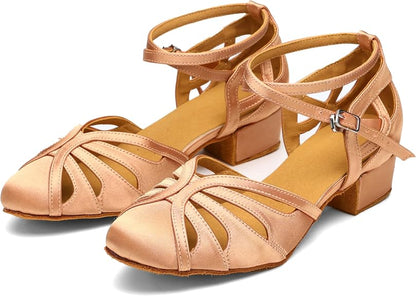 Ballroom Closed Toe Dance Shoes, Comfortable Low 1.5-Inch Cuban Heel, Latin Salsa Swing Waltz Practice Dance Heels