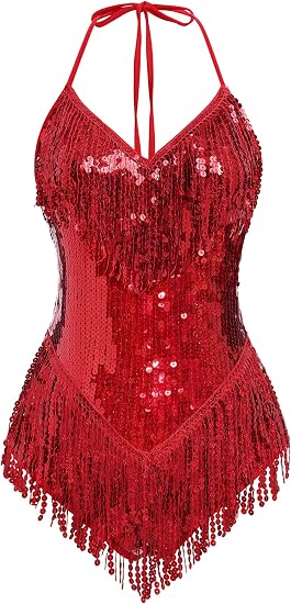 Women Sequin Fringe Bodysuit Romper