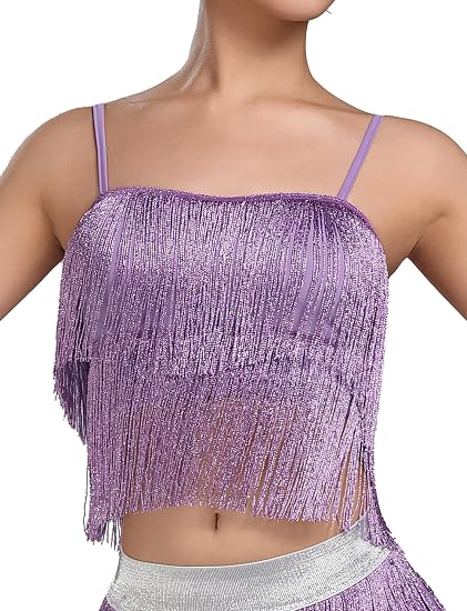 Women's Latin Dance Costume Sequin Fringe Tube Top Belly Dance Performance Outfit with Tassels for Party Club Wear