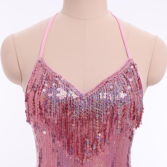 Women Sequin Fringe Bodysuit Sparkly Tassel Leotard Romper Latin Dance Dress Sexy Festival Rave Party Outfits