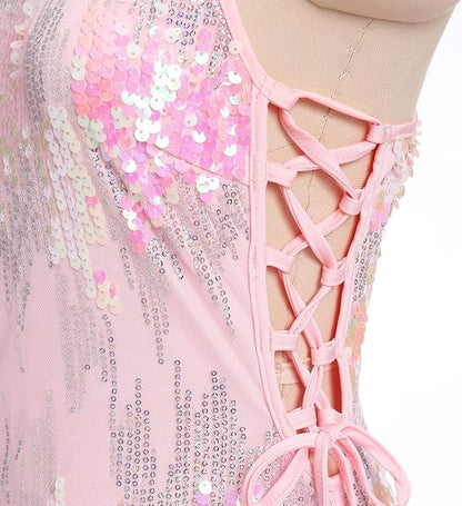 Women Sparkly Sequin Tassel Fringe Bodysuit Cami Strap Latin Dance Leotard Jumpsuit Festival Rave Outfits