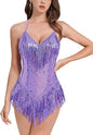Women Sequin Fringe Bodysuit Sparkly Tassel Leotard Romper Latin Dance Dress Sexy Festival Rave Party Outfits
