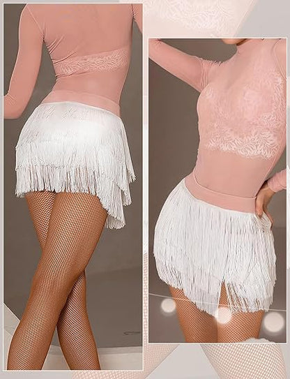 Women Fringe Dance Skirt Latin Salsa Tango Ballroom Skirts Sexy Fringe Wrap Skirt Mini Shorts
