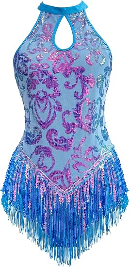 Sparkly Sequin Fringe Bodysuit Women Acrobat Skating Leotard Latin Jazz Rave Dance Costumes