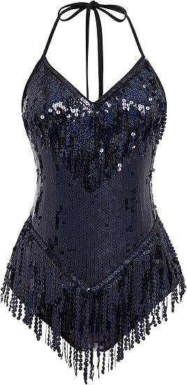 Women Sequin Fringe Bodysuit Romper