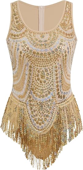 Women Sequin Fringe Bodysuit Latin Jazz Dance Leotard