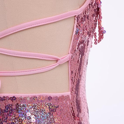 Sexy Sequins Fringe Bodysuit Halter Lace Up Back Jazz Latin Dance Tassel Leotard Acrobat Costume Rave Concert Outfits