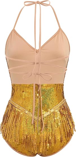 Women Sequin Fringe Bodysuit Romper