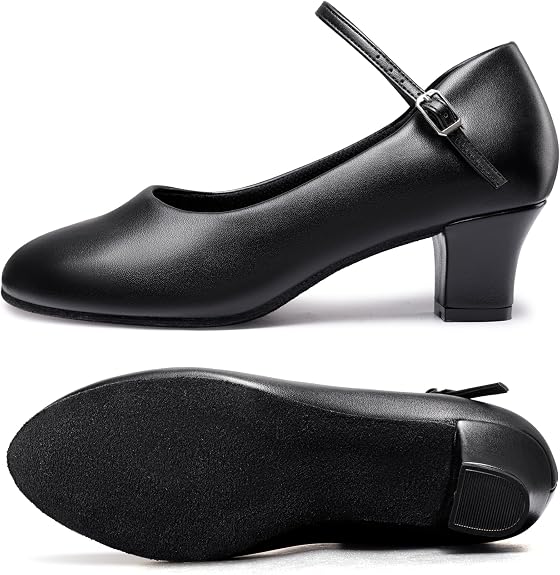 Womens Character Shoes Ankle Strap 1.5 2 Inch Latin Ballroom