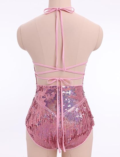 Sexy Sequins Fringe Bodysuit Halter Lace Up Back Jazz Latin Dance Tassel Leotard Acrobat Costume Rave Concert Outfits