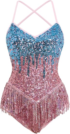 Women Sequins Glitters Fringe Tassel Bodysuit for Latin Dance Shiny Music Festivals Rave Outfit Concert Costume