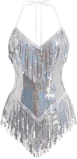 Women Sequin Fringe Bodysuit Romper