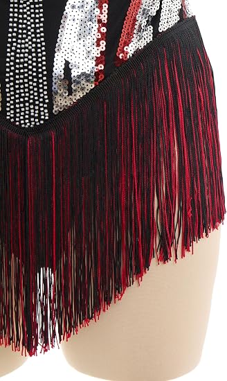 Sequin Fringe Bodysuit Latin Dance Costume Dance Outfit for Women | Glitter Mesh V-Neck Backless Dress Latin Samba Salsa Dancewear Showgirl Trapeze Acrobat Outfit for Ballroom Party Carnival