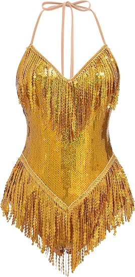 Women Sequin Fringe Bodysuit Romper
