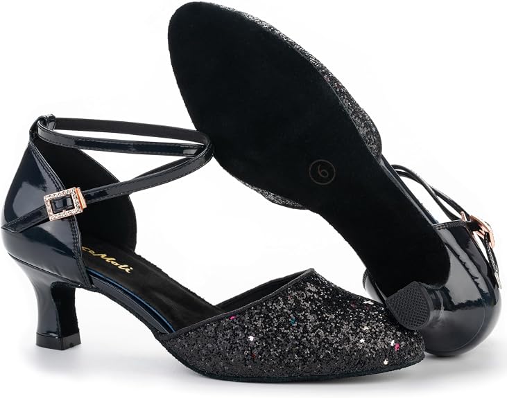 1920s Shoes for Women Salsa Ballroom Dance Shoes for Woman Low Heels Dancing Pumps for Latin Tango Flapper Character Party Glitter Shoe
