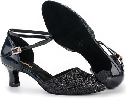 1920s Shoes for Women Salsa Ballroom Dance Shoes for Woman Low Heels Dancing Pumps for Latin Tango Flapper Character Party Glitter Shoe