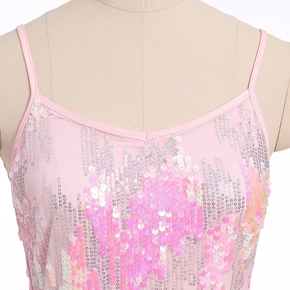 Women Sparkly Sequin Tassel Fringe Bodysuit Cami Strap Latin Dance Leotard Jumpsuit Festival Rave Outfits