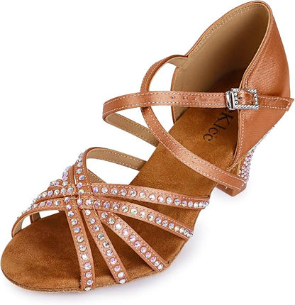 Rhinestone Ballroom Dance Shoes Women Latin Salsa Dancing Shoes Practice Dance Heels ZB07