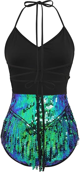 Women Sequin Fringe Bodysuit Romper