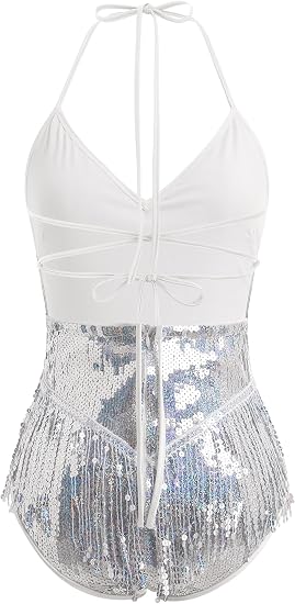 Women Sequin Fringe Bodysuit Romper