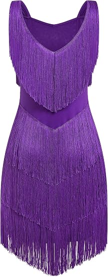 Women's Latin Dance Dress - Sparkly Rhinestones Fringe Salsa Ballroom Dance Outfit Stage Performance Costume