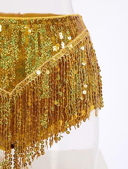 Womens Rave Outfit Sequin Fringe 2 Piece Set Sparkly Tassel Crop Top and Shorts for Halloween Festival Dance Party