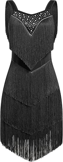 Women's Latin Dance Dress - Sparkly Rhinestones Fringe Salsa Ballroom Dance Outfit Stage Performance Costume