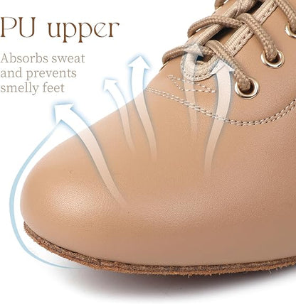 Latin Dance Shoes for Women,Leather Lace-up Salsa Heels for Teaching Practice
