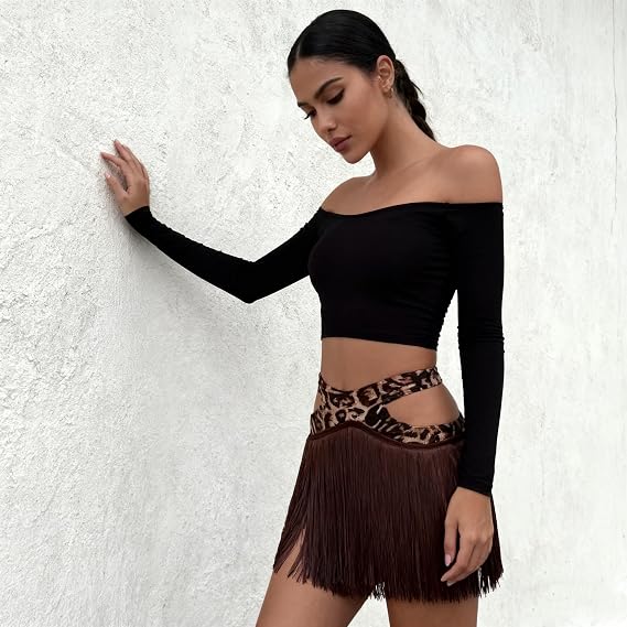 Fringe Skirt for Women Salsa Party Latin Dance Skirt with Shorts Rave Outfit