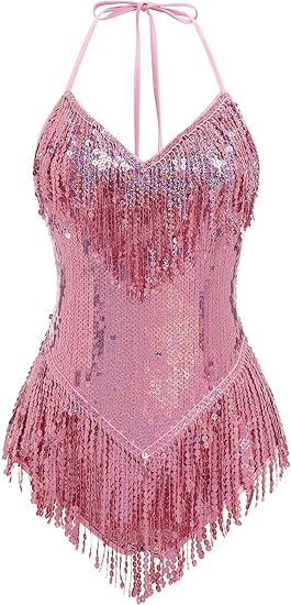 Women Sequin Fringe Bodysuit Romper
