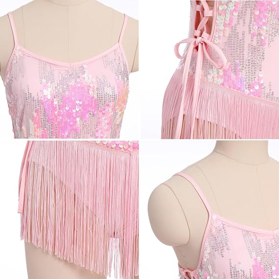Sequin Fringe Bodysuit for Women Sparkly Hollow Out Tassel Romper Leotard Rave Latin Jazz Dance Costume