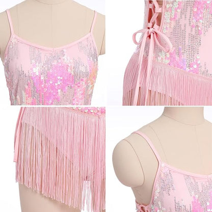 Sequin Fringe Bodysuit for Women Sparkly Hollow Out Tassel Romper Leotard Rave Latin Jazz Dance Costume