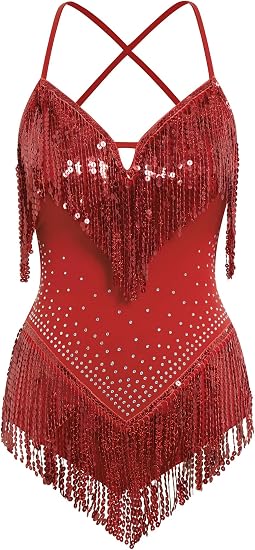 Women Sequin Fringe Bodysuit Romper