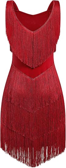 Women's Latin Dance Dress - Sparkly Rhinestones Fringe Salsa Ballroom Dance Outfit Stage Performance Costume