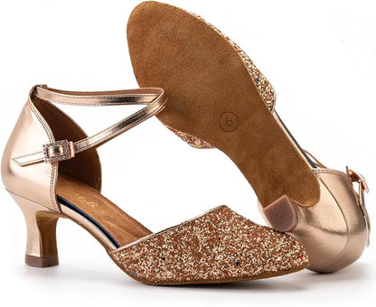 1920s Shoes for Women Salsa Ballroom Dance Shoes for Woman Low Heels Dancing Pumps for Latin Tango Flapper Character Party Glitter Shoe