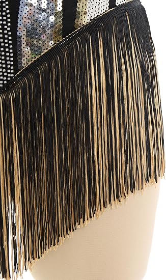Sequin Fringe Bodysuit Latin Dance Costume Dance Outfit for Women | Glitter Mesh V-Neck Backless Dress Latin Samba Salsa Dancewear Showgirl Trapeze Acrobat Outfit for Ballroom Party Carnival