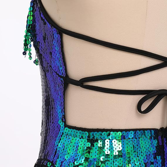 Sexy Sequins Fringe Bodysuit Halter Lace Up Back Jazz Latin Dance Tassel Leotard Acrobat Costume Rave Concert Outfits