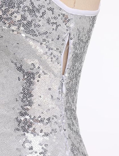 Shiny Sequin Fringe Bodysuit for Women Spliced Mesh Jumpsuit Sparkly Rhinestone Tassel Romper Dress