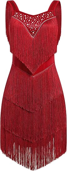 Women's Latin Dance Dress - Sparkly Rhinestones Fringe Salsa Ballroom Dance Outfit Stage Performance Costume
