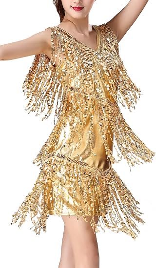 Women 1920s Dance Dress Sequin Tassel Fringe Flapper Latin Rumba Dress Glitter Salsa Tango Ballroom Dancing Dresses