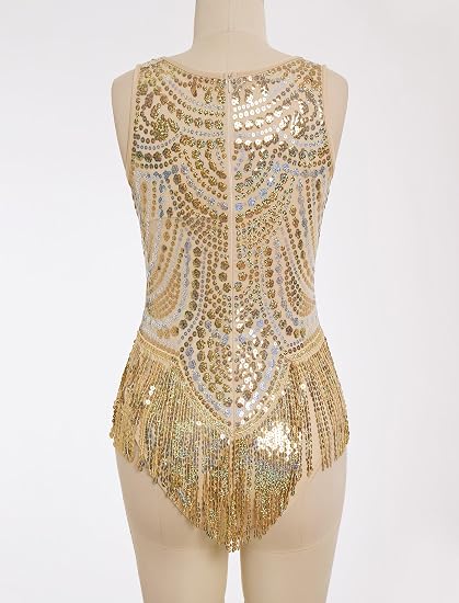 Women Sexy Sequin Fringe Bodysuit Sparkly Tassel Latin Jazz Dance Leotard Glitter Romper Trapeze Acrobat Costume Rave Outfits