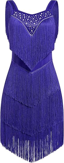 Women's Latin Dance Dress - Sparkly Rhinestones Fringe Salsa Ballroom Dance Outfit Stage Performance Costume